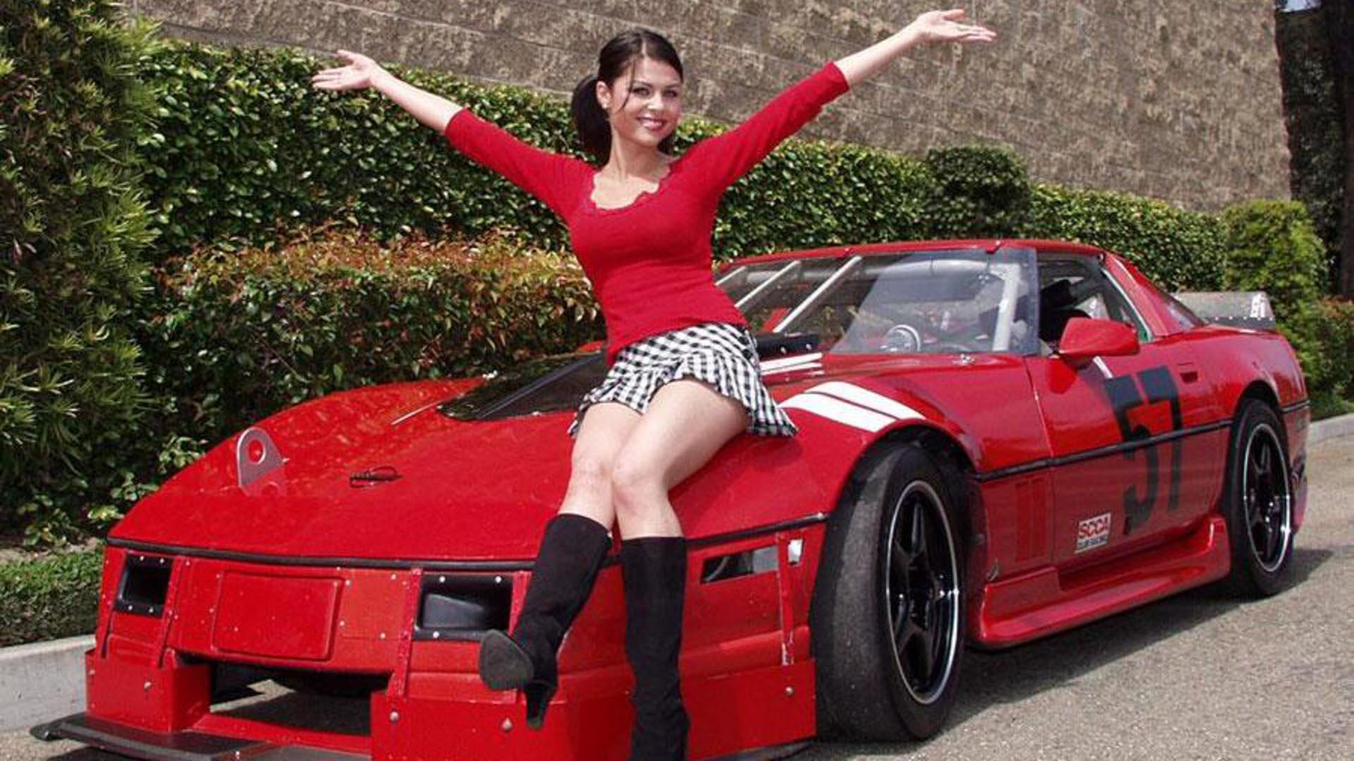 Exotic Red Car And Girl In Red Dress Wallpaper - 9to5 Car Wallpapers